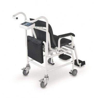 Ansicht von hinten - Rollstuhlwaage mit Tasche und Display